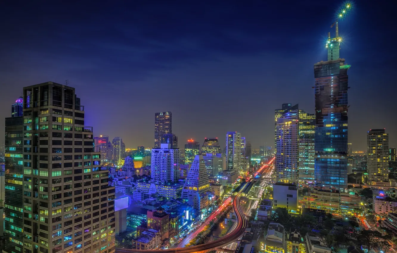 Фото обои пейзаж, ночь, город, огни, здания, красота, Тайланд, Бангкок