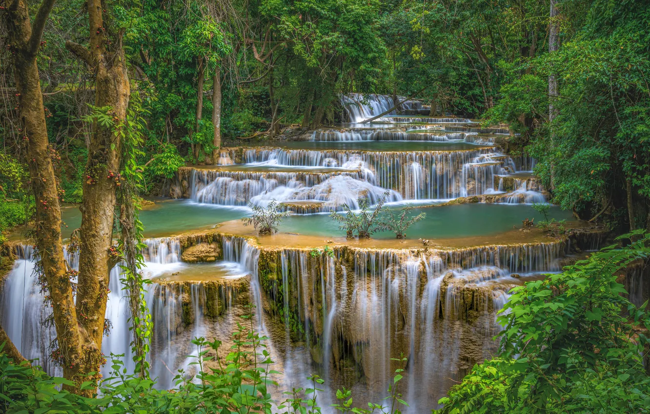 Фото обои лес, природа, река, водопад, тайланд