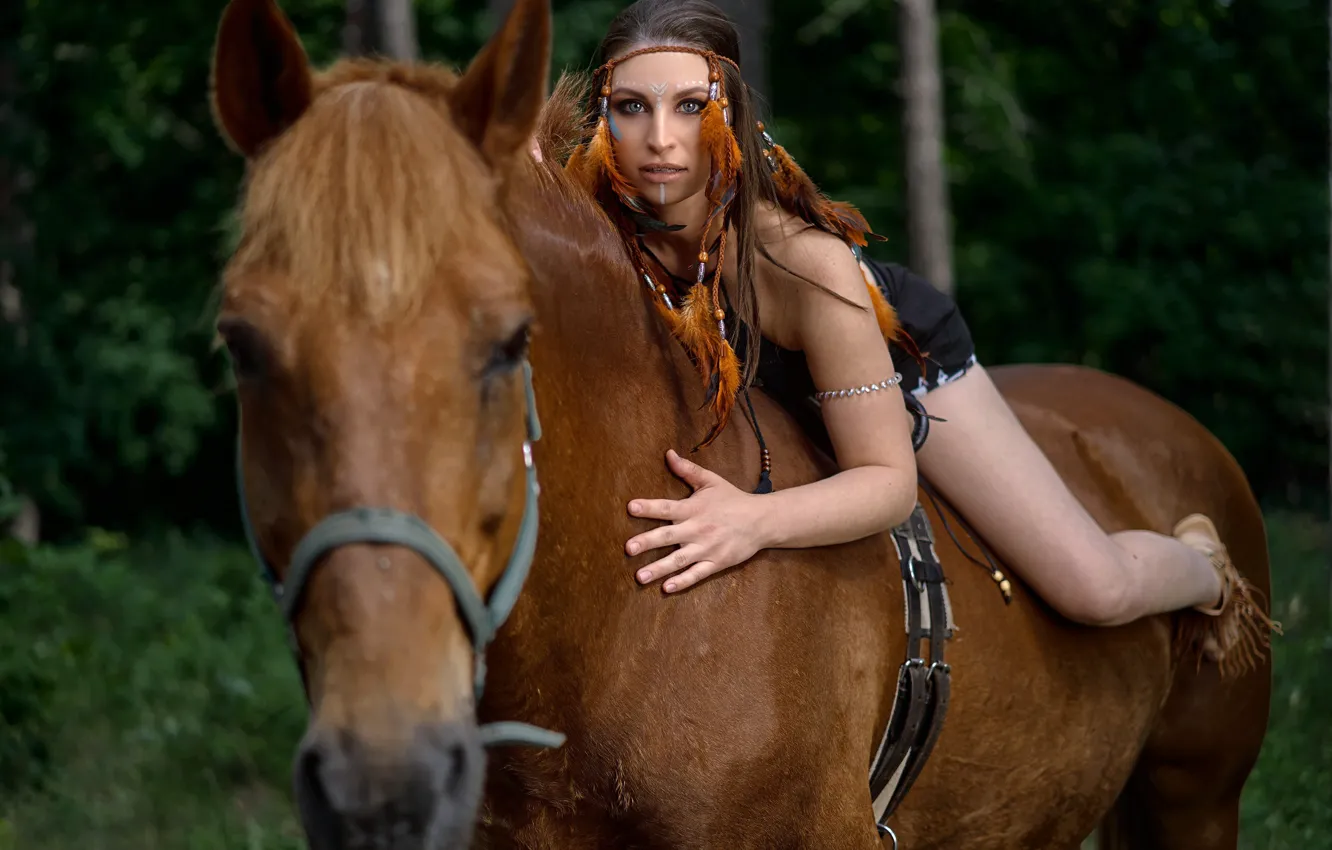 Фото обои взгляд, девушка, конь, лошадь, всадница, Вячеслав Цуркан