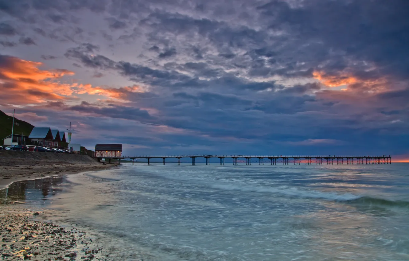 Фото обои волны, небо, вода, закат, тучи, вечер, английского, Бристольский залив