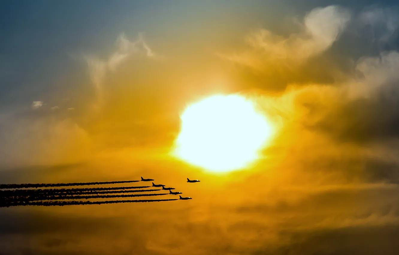 Фото обои пилотаж, Blue Impulse, Kawasaki T-4, JASDF