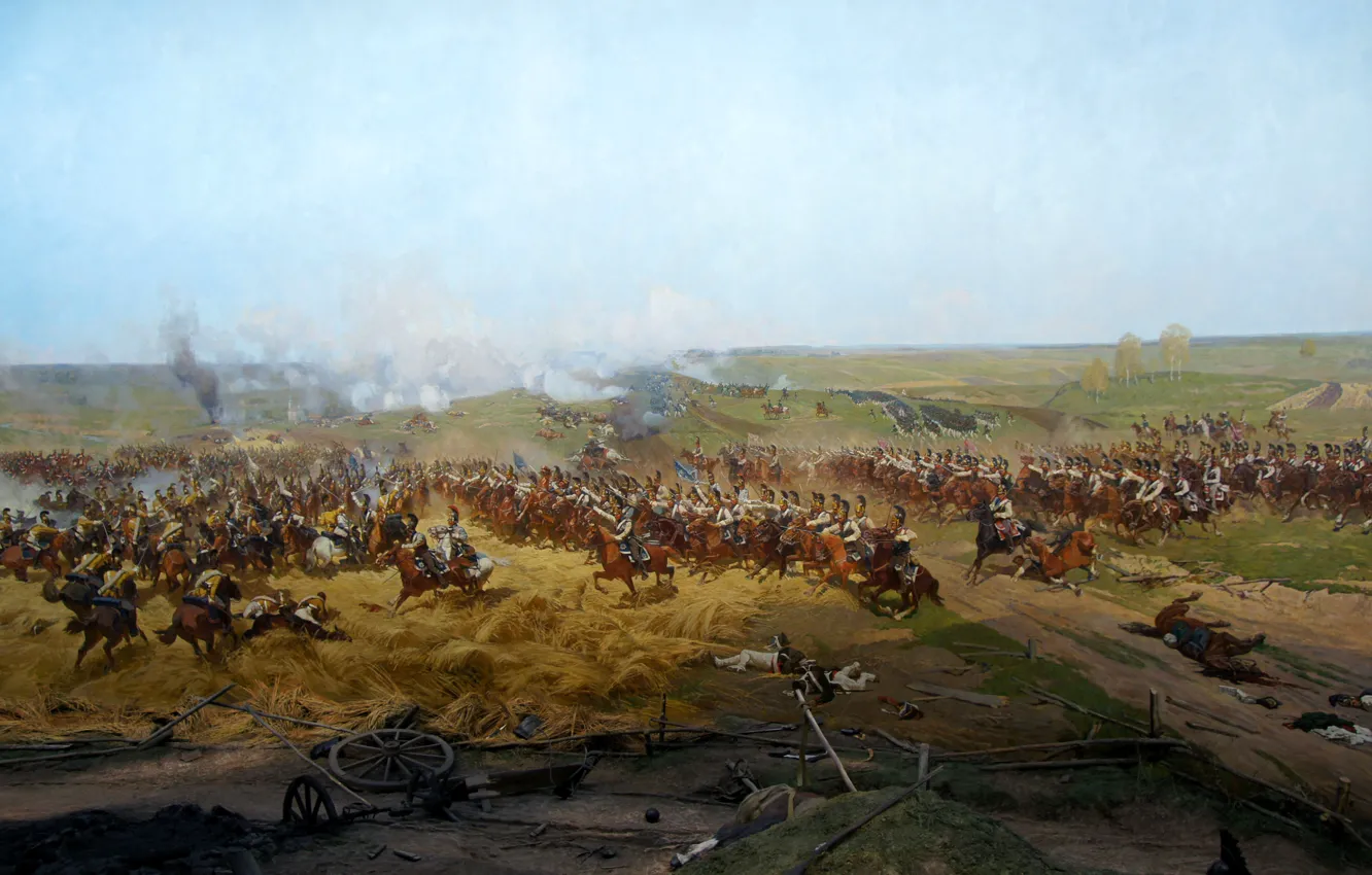 Фото обои арт, художник, живопись, Battle Of Borodino, Бородинская битва, холст масло, баталист панорамист, Отечественной войны 1812г.