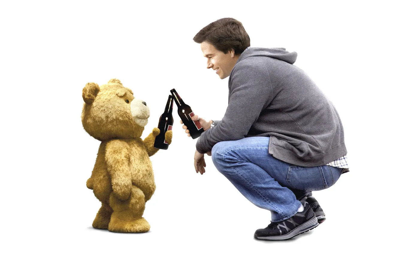 Фото обои пиво, медведь, дружба, Марк Уолберг, михо, Ted, Третий лишний