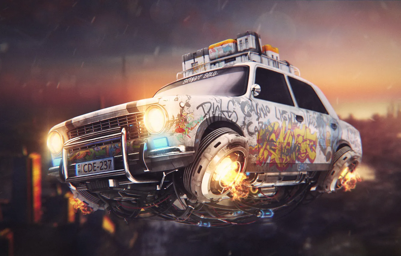 Фото обои car, graffiti, cyberpunk