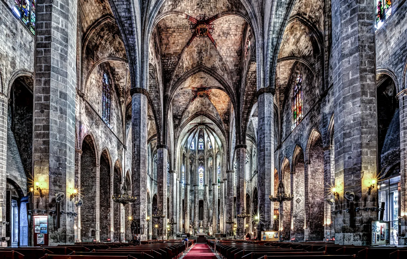 Фото обои Барселона, Каталония, barcelona, catalonia, Санта-Мария-дель-Мар, готическая церковь, Santa Maria del Mar