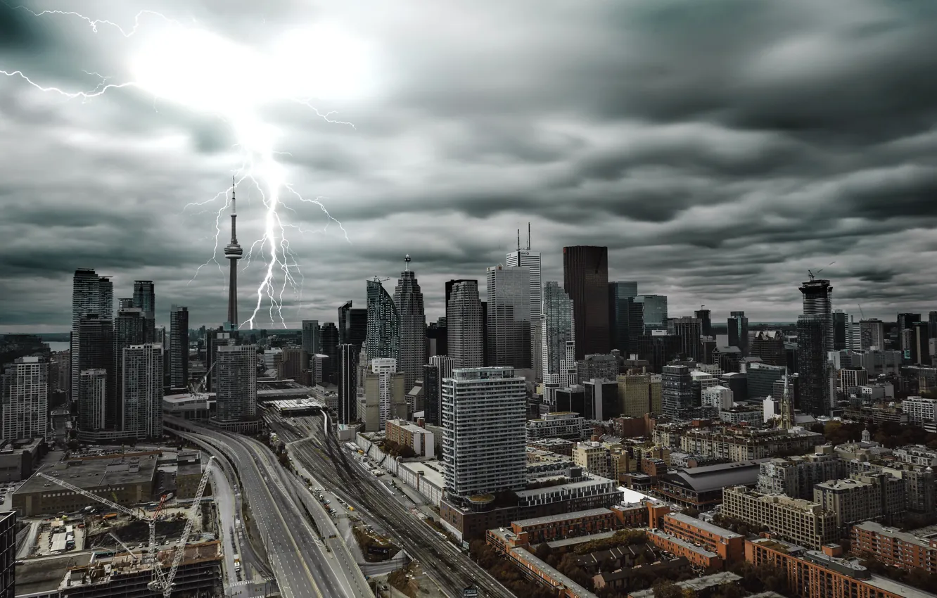 Фото обои город, молния, Торонто