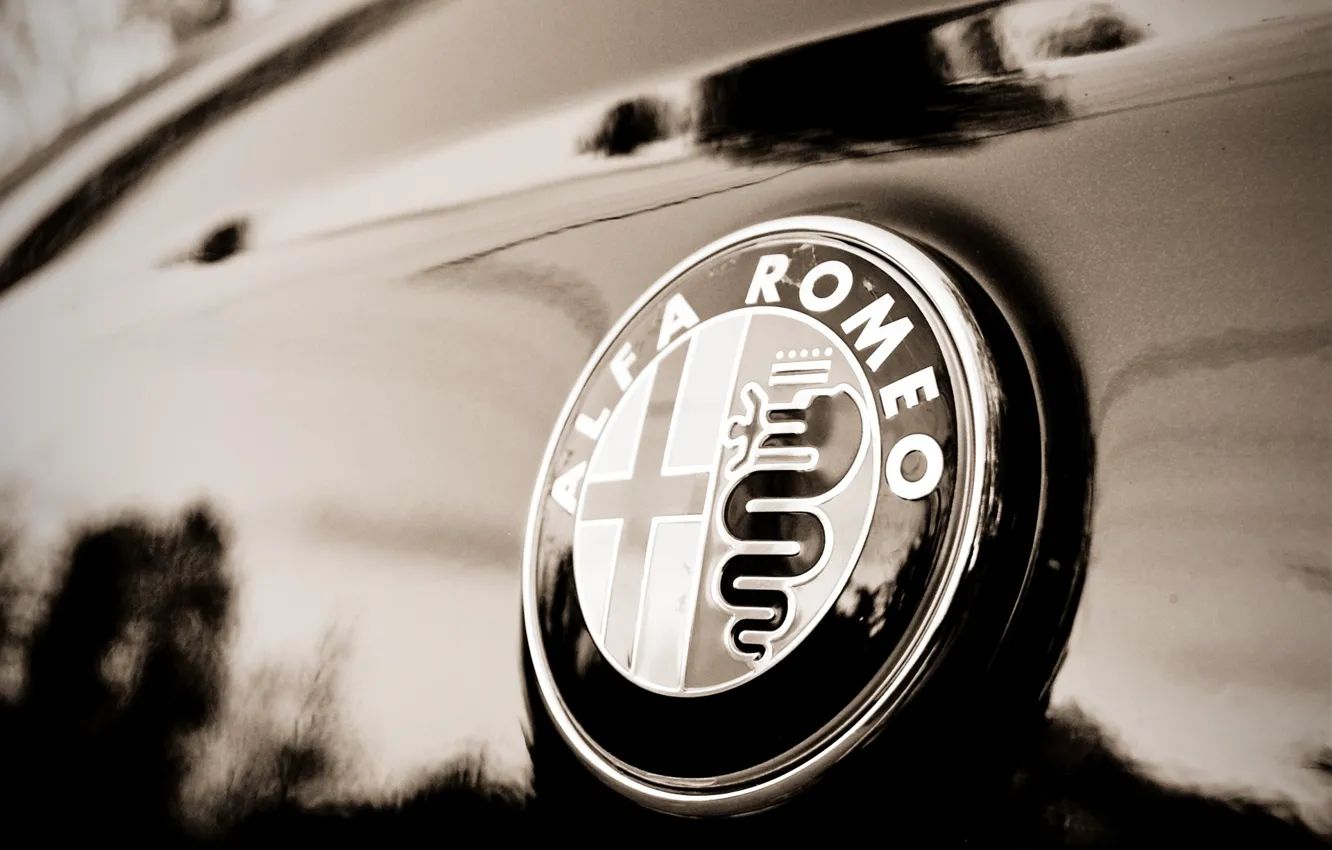 Фото обои макро, знак, Alfa Romeo