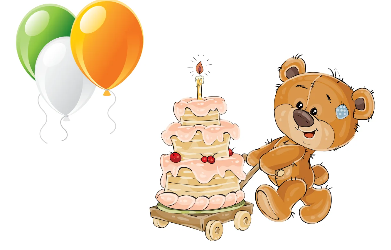 Фото обои шарики, день рождения, праздник, подарок, арт, торт, детская