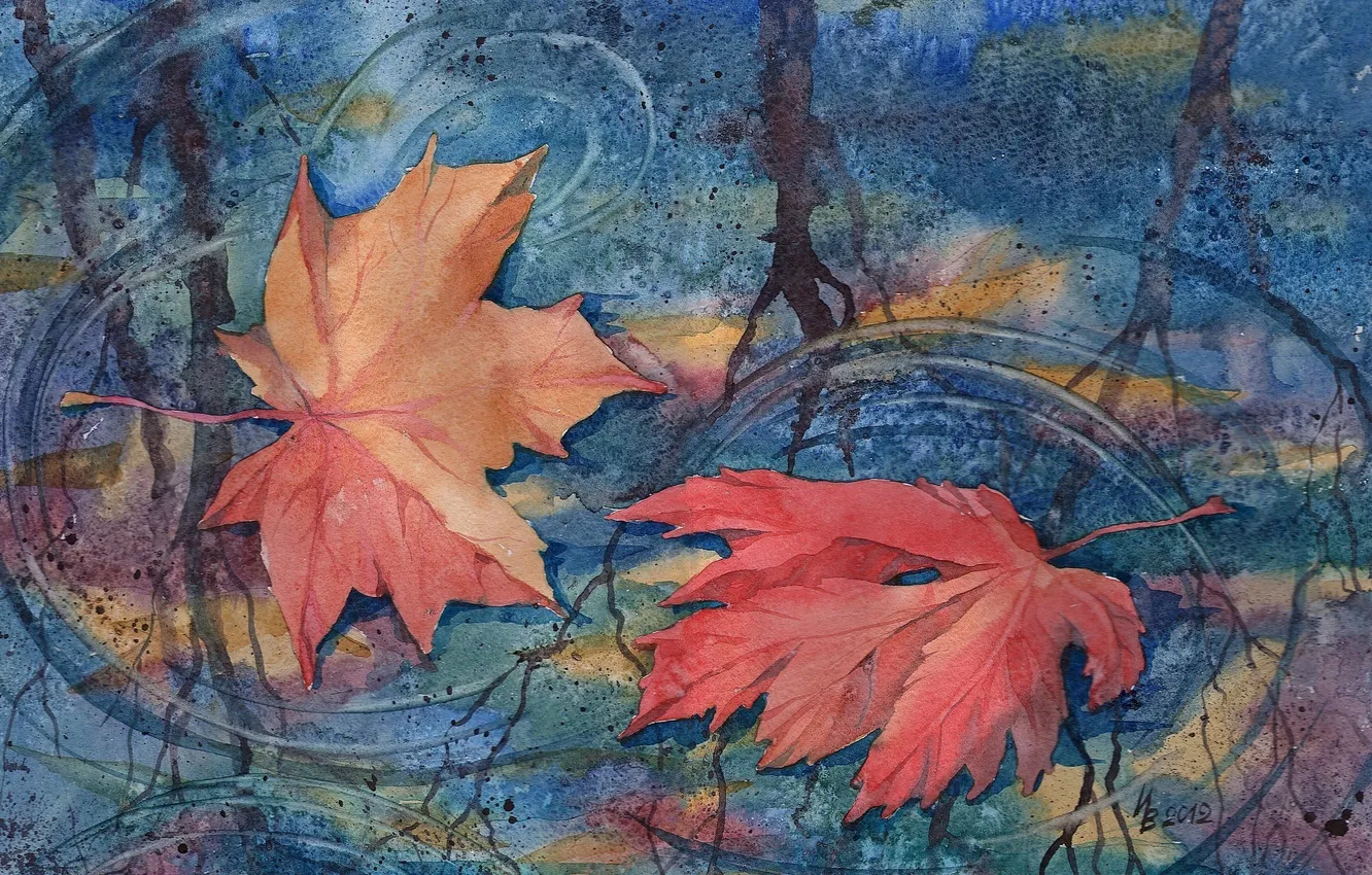 Фото обои осень, листья, рисунок, арт