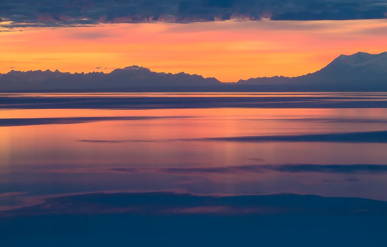 Фото обои Alaska, sunset, Last Light, water, clouds, Cook Inlet