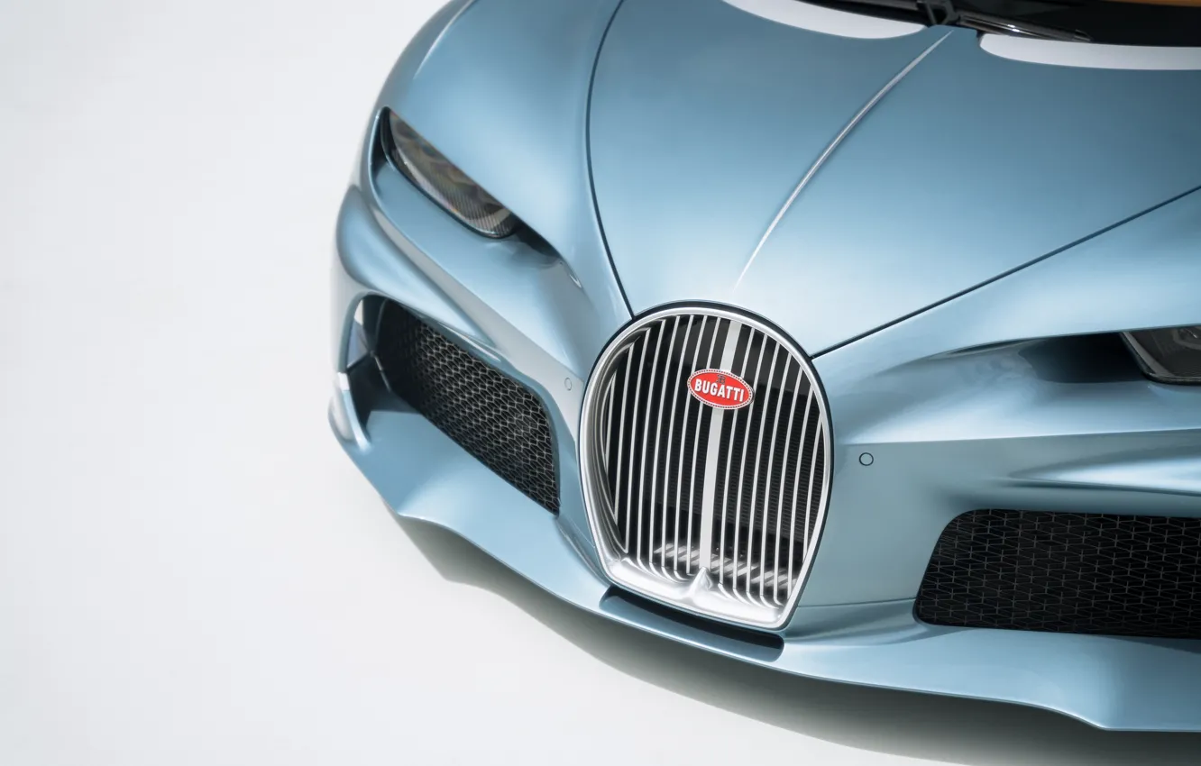 Фото обои Bugatti, logo, grille, Chiron, Bugatti Chiron Super Sport "57 One of One"