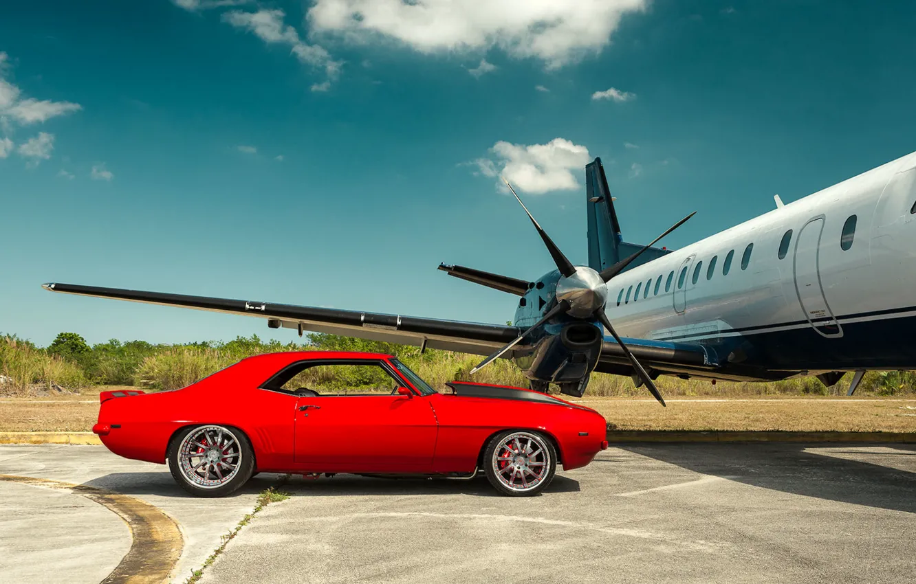 Фото обои Chevrolet, Camaro, red, muscle car, Plane, Andrew Link Photography