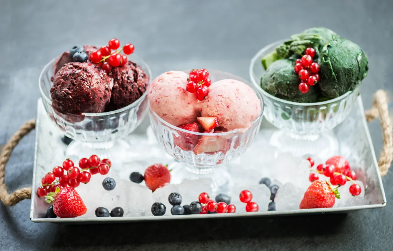 Фото обои ягоды, лёд, черника, клубника, мороженое, десерт, сладкое