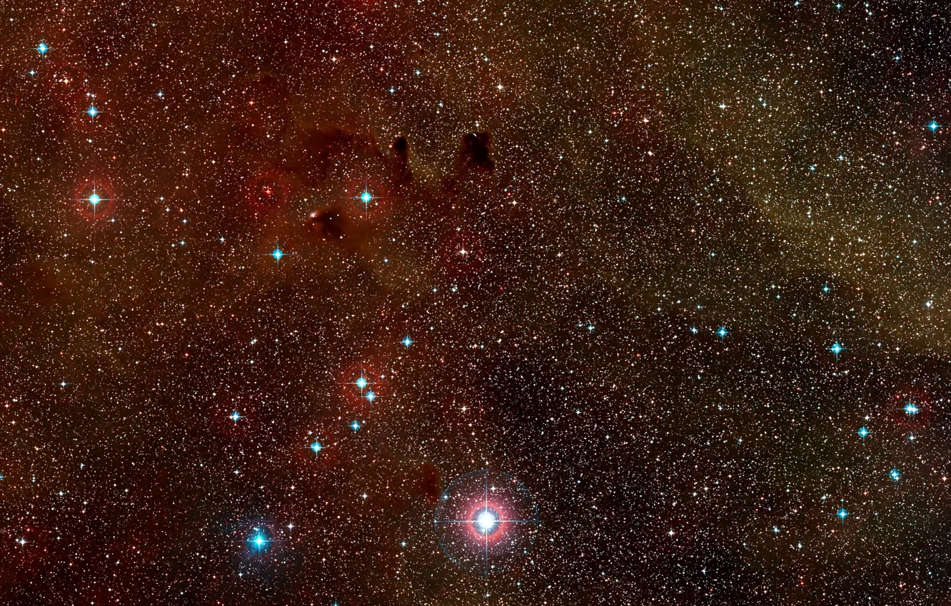 Фото обои Nebula, Constellation Vela, Digitized Sky Survey 2, Wide-field view, Dust clouds, HH 47, Herbig-Haro, HH …