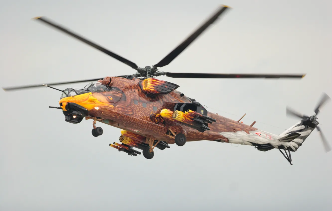 Фото обои полет, вертолёт, раскраска, боевой, Ми-24