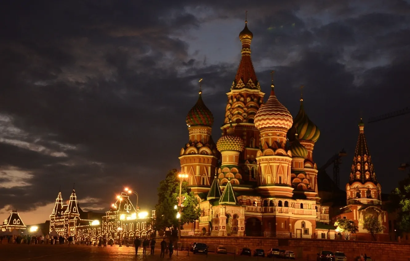 Фото обои город, освещение, Москва