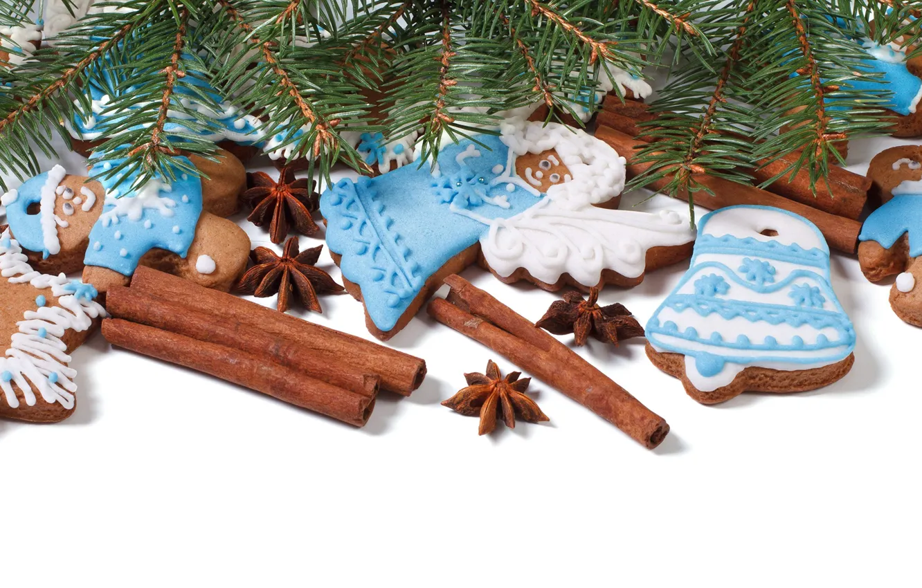 Фото обои елка, печенье, Рождество, Новый год, корица, выпечка