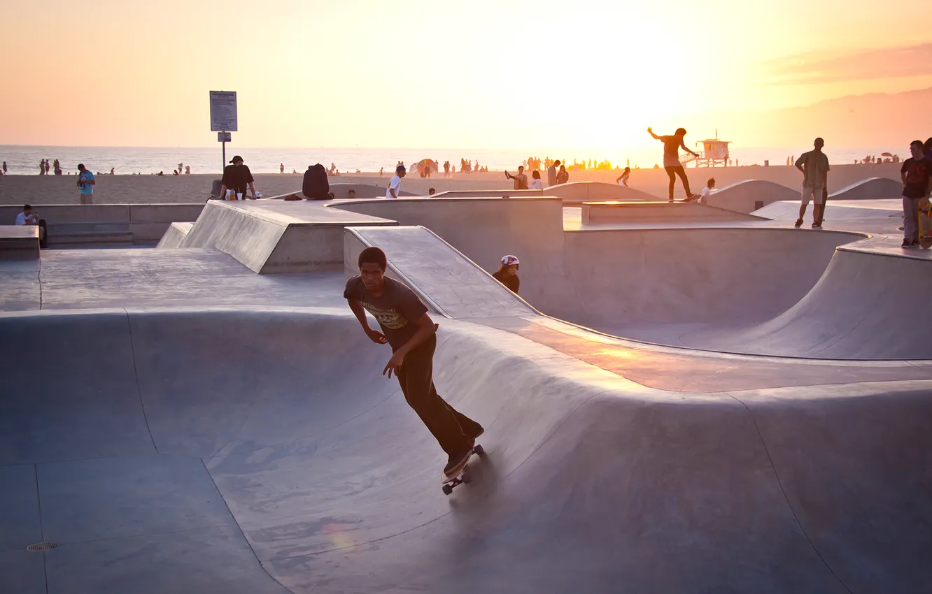 Фото обои summer, california, sunset, usa, los angeles, skater, venice beach