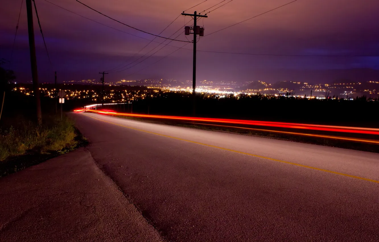 Фото обои дорога, ночь, город