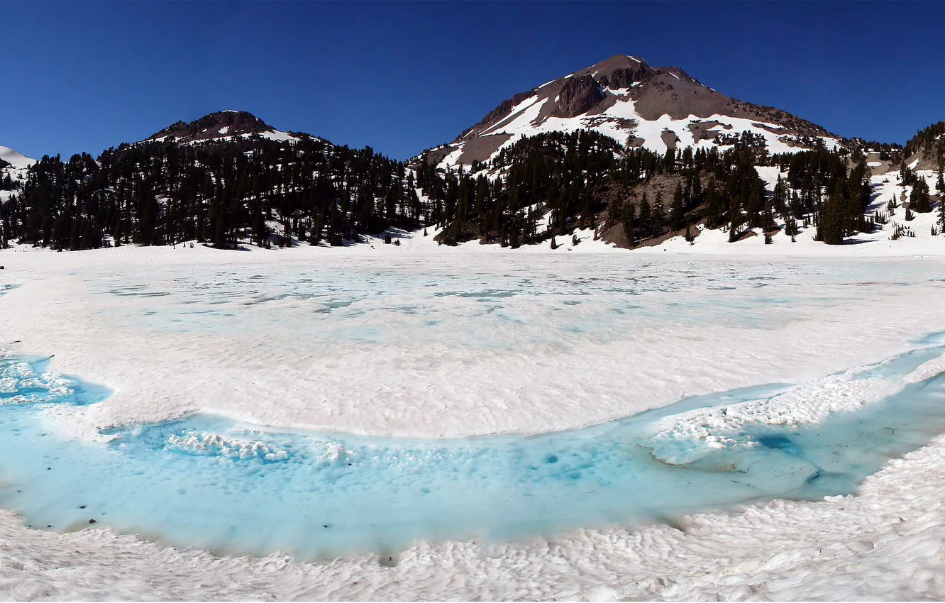 Фото обои лед, зима, озеро, холмы
