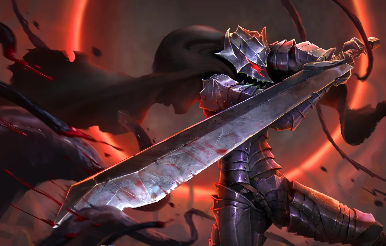 Фото обои sword, blood, game, armor, anime, power, man, fight