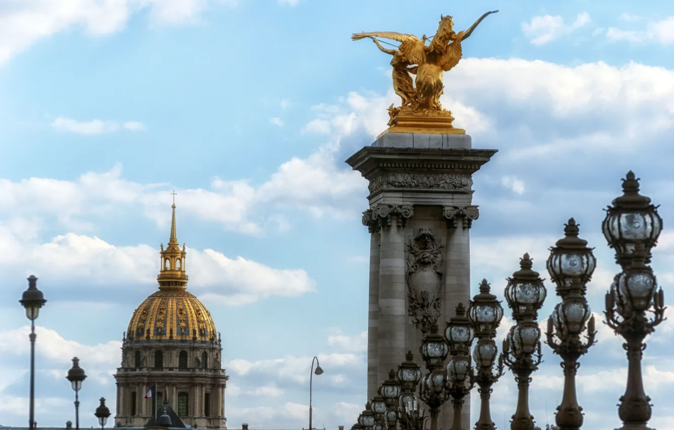 Фото обои мост, Франция, Париж, купол, Государственный Дом Инвалидов, Инвалиды