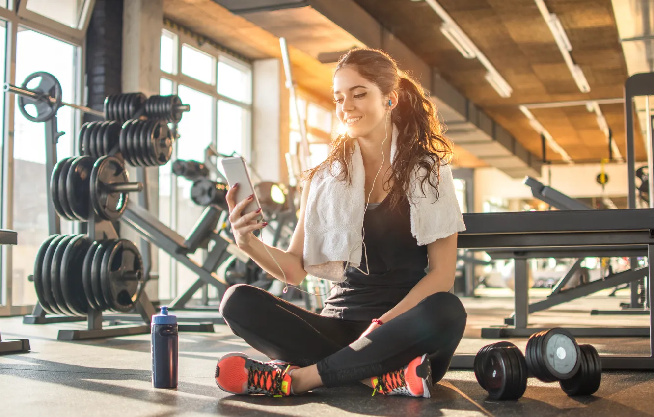 Фото обои girls, exercise, sports, fitness, dumbbells, sportswear