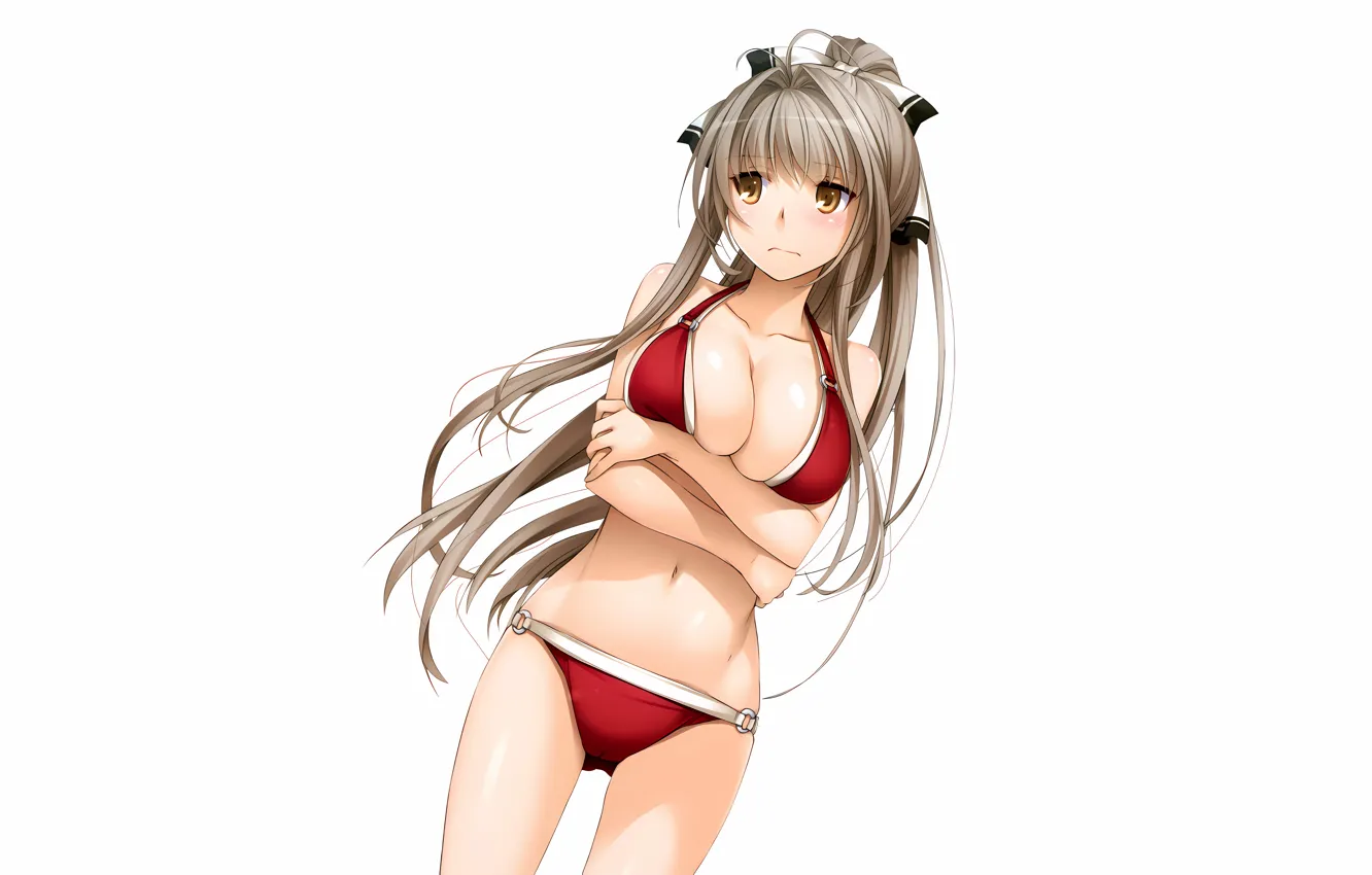 Фото обои girl, sexy, cleavage, long hair, brown hair, boobs, anime, beautiful