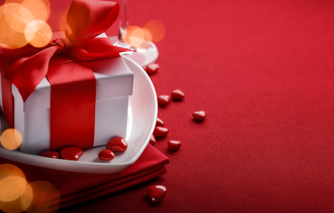 Фото обои red, love, background, romantic, hearts, bokeh, valentine's day, gift