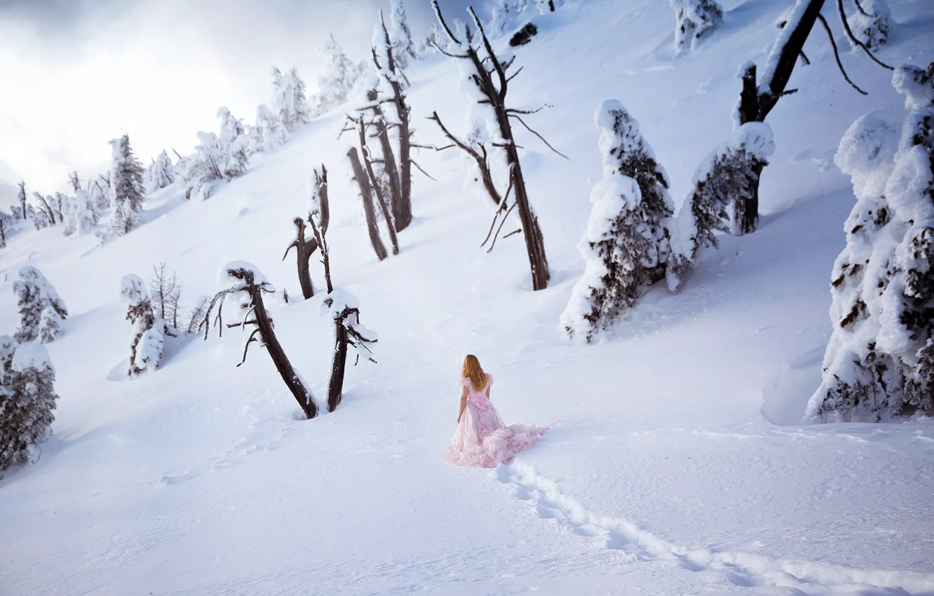 Фото обои зима, девушка, снег, природа
