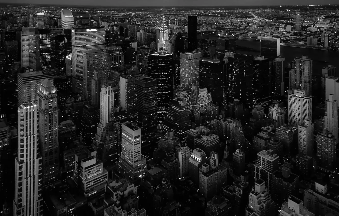 Фото обои город, здания, США, Нью - Йорк, чёрно - белое фото