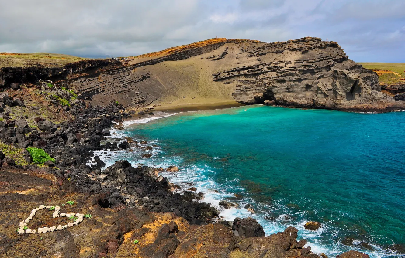 Фото обои камни, океан, побережье, сердце, Гавайи, Hawai