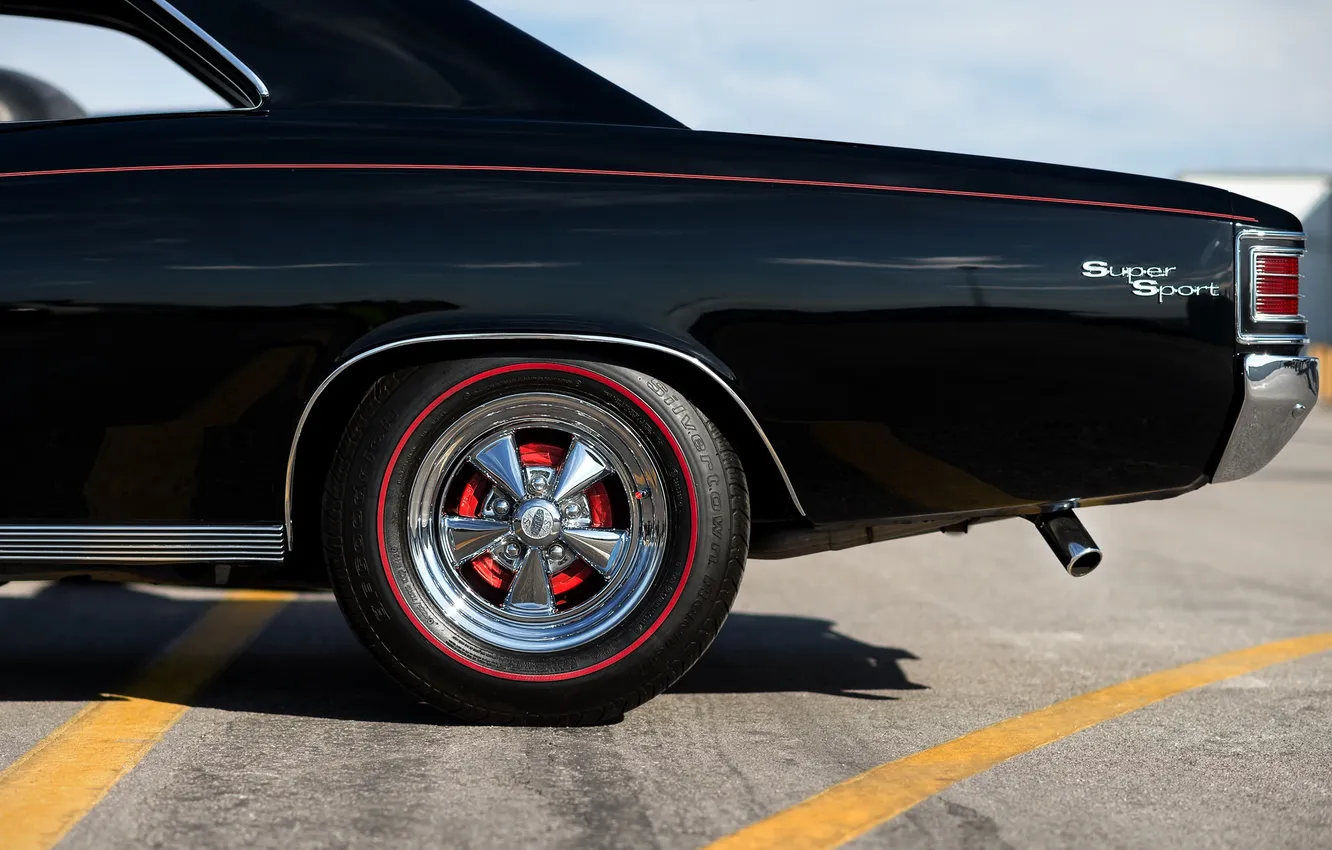 Фото обои черный, колесо, Chevrolet, вид сбоку