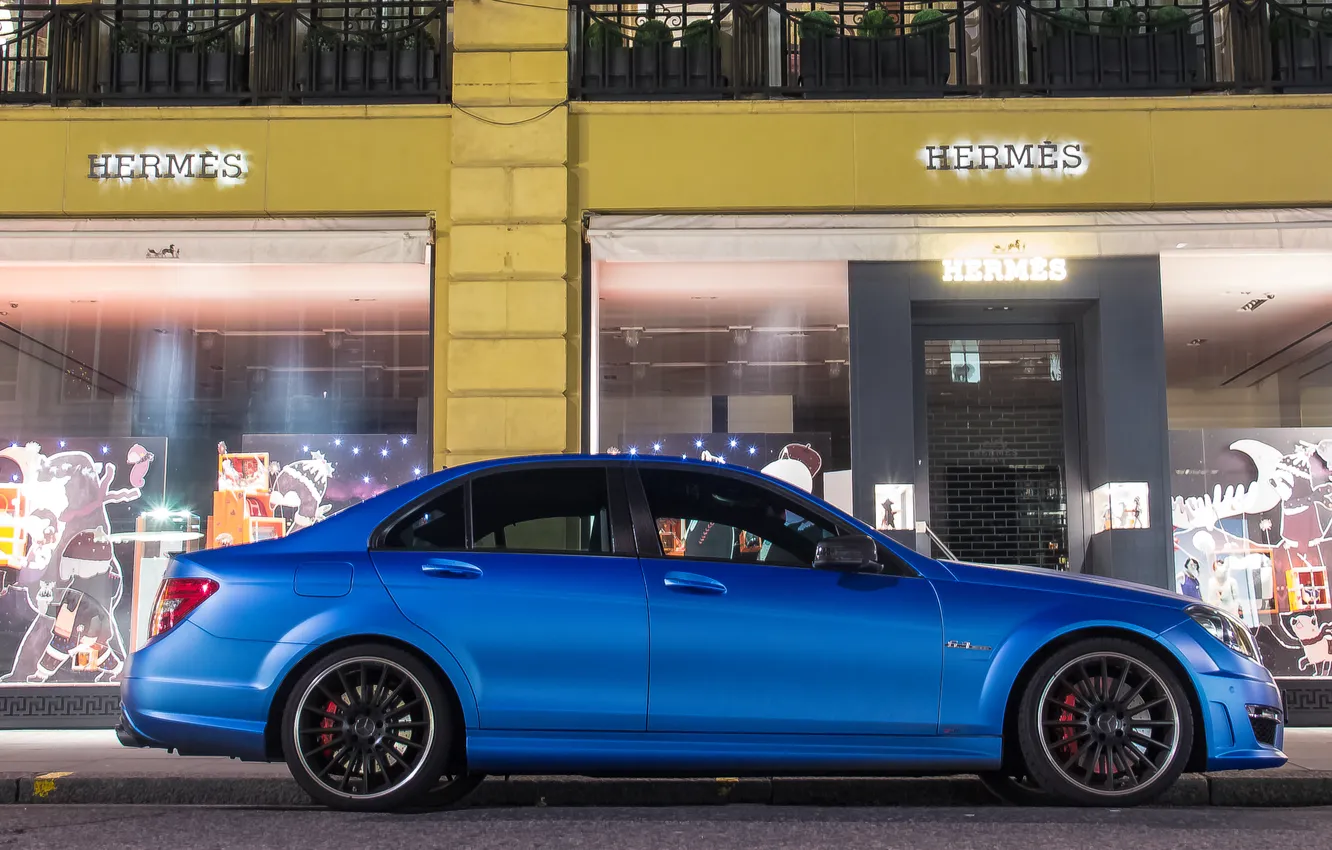 Фото обои blue, tuning, amg, c63, matte, Mercedec