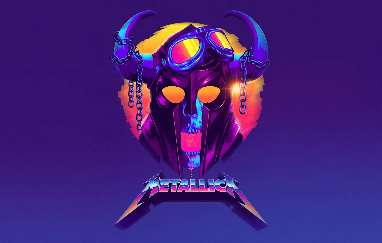 Фото обои Музыка, Череп, Стиль, Фон, Metal, Rock, Metallica, Neon