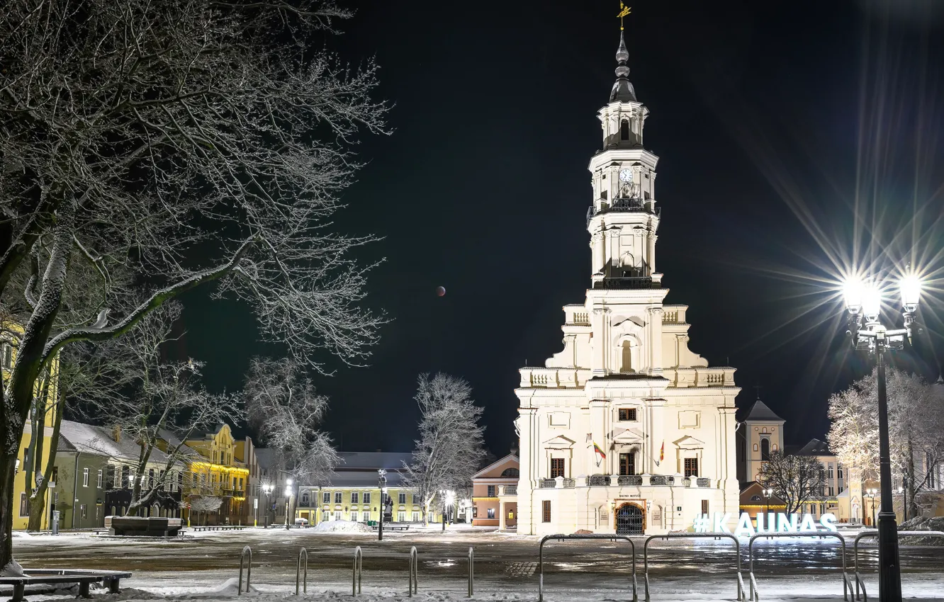 Фото обои ночь, Lietuva, Kaunas