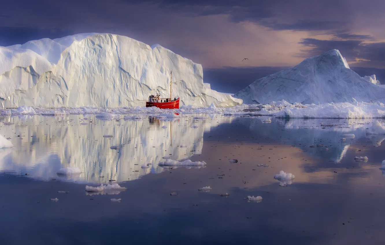 Фото обои лодка, айсберг, Гренландия