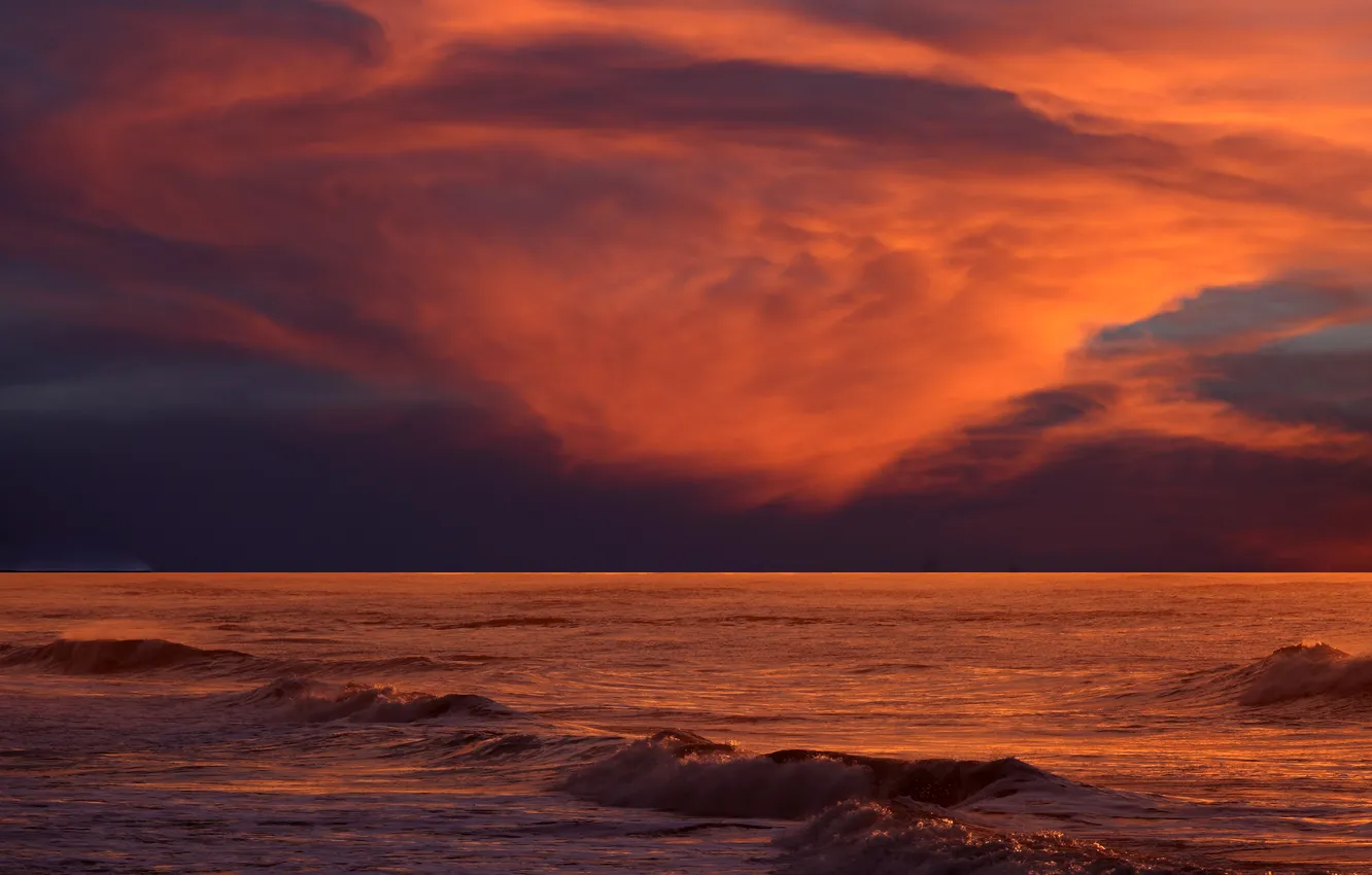 Фото обои море, волны, облака, закат