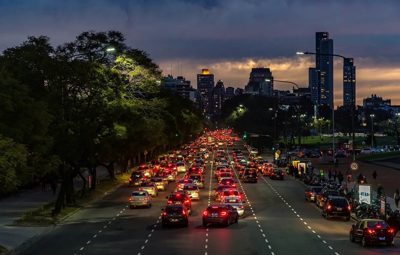 Фото обои twilight, cars, Argentina, night, rush, people, dusk, traffic