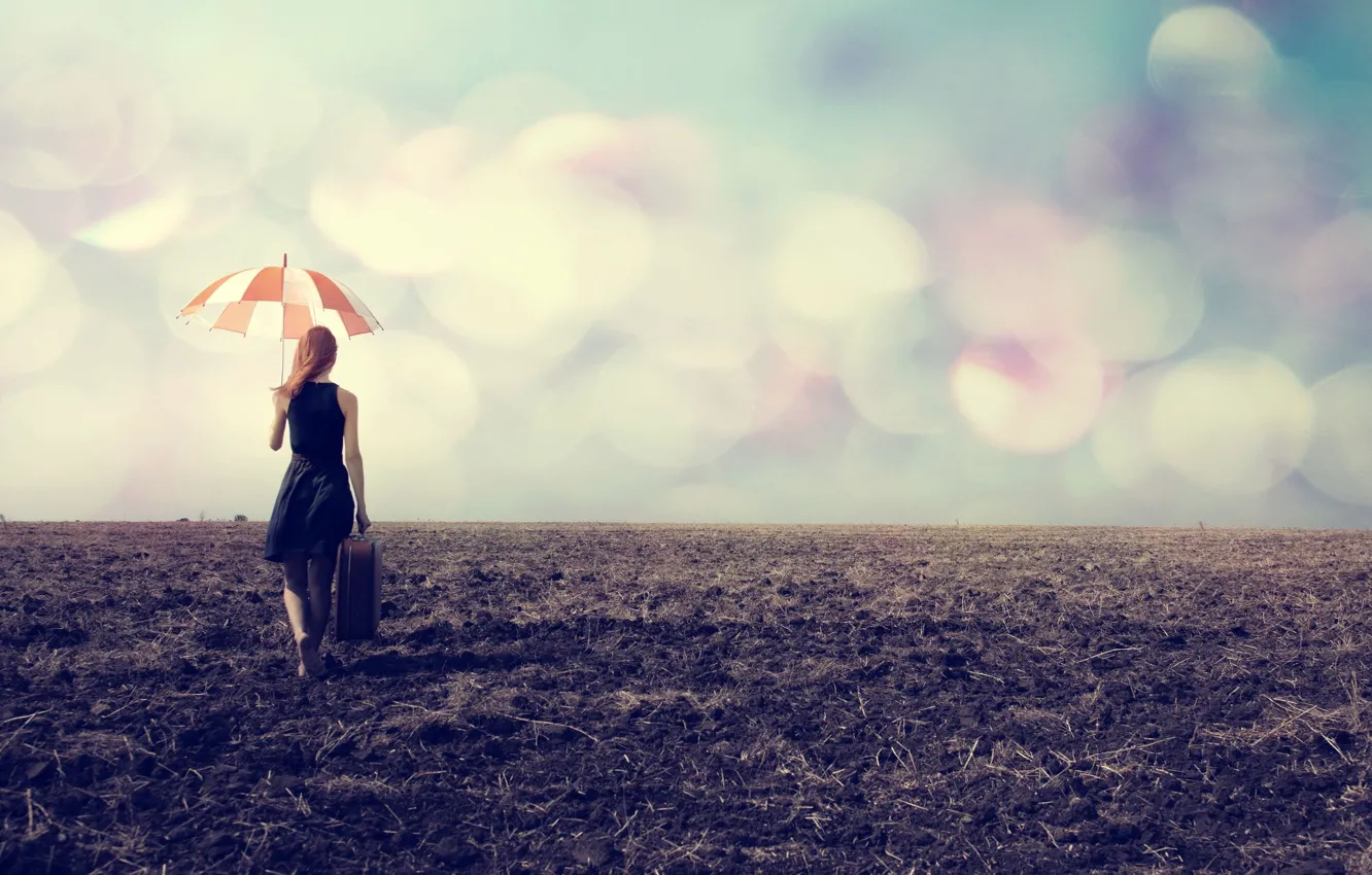 Фото обои девушка, природа, путь, зонтик, фон, обои, настроения, зонт
