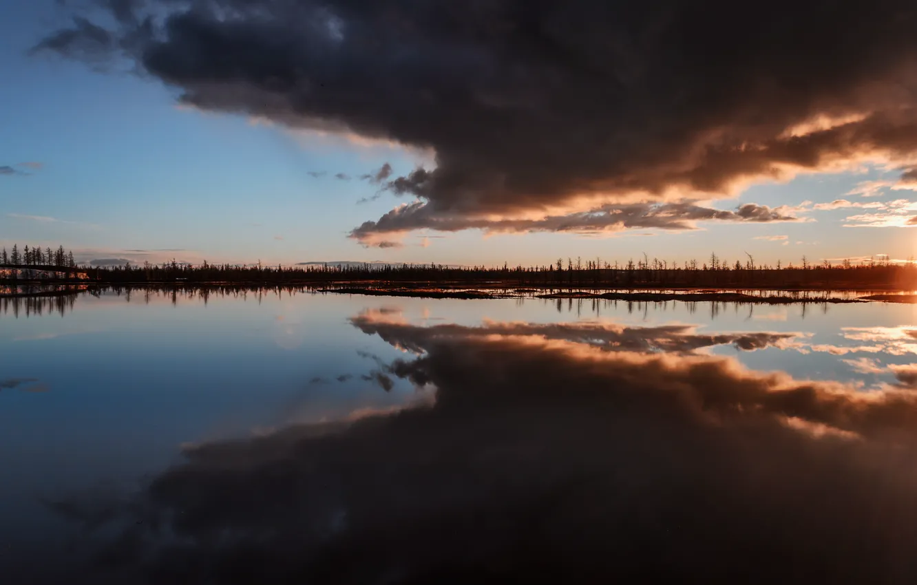 Фото обои вода, облака, озеро, гладь, отражение, туча