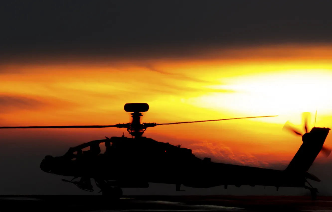 Фото обои вертолёт, силует, Apache, ударный, AH-64, основной, «Апач»