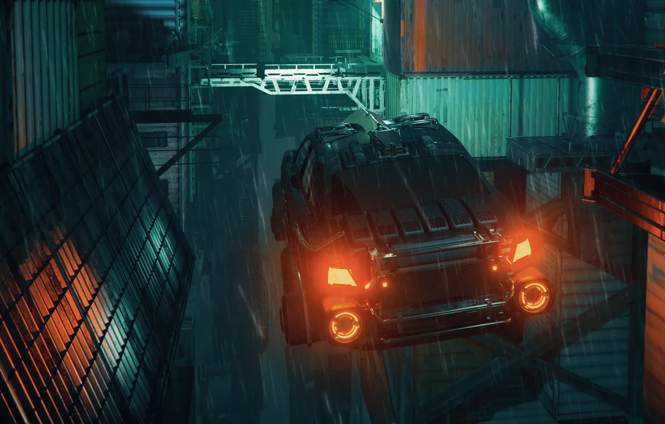 Фото обои Авто, Машина, Дождь, Стиль, Car, Fantasy, Арт, Графика