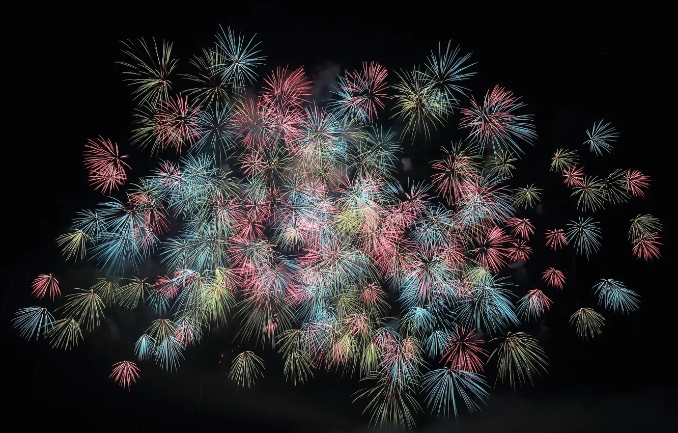 Фото обои colors, dark, night, colours, explosions, fireworks
