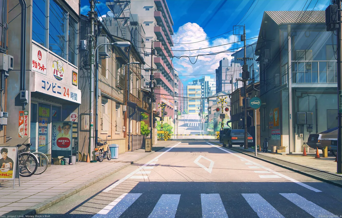 Фото обои дорога, улица, Япония, Визуальная-Новелла, love money rocknroll, Soviet Games