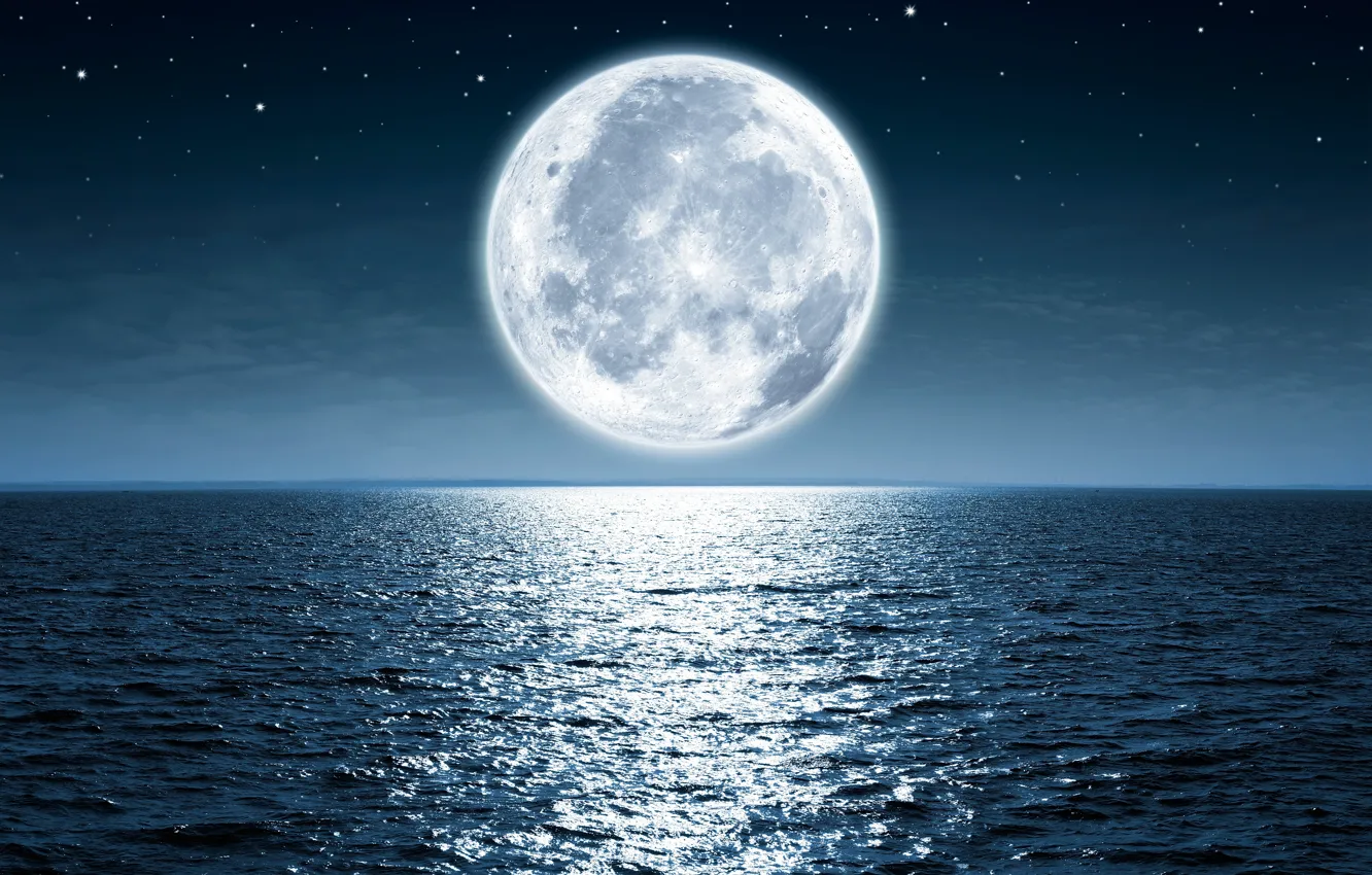 Фото обои moon, ocean, water, night