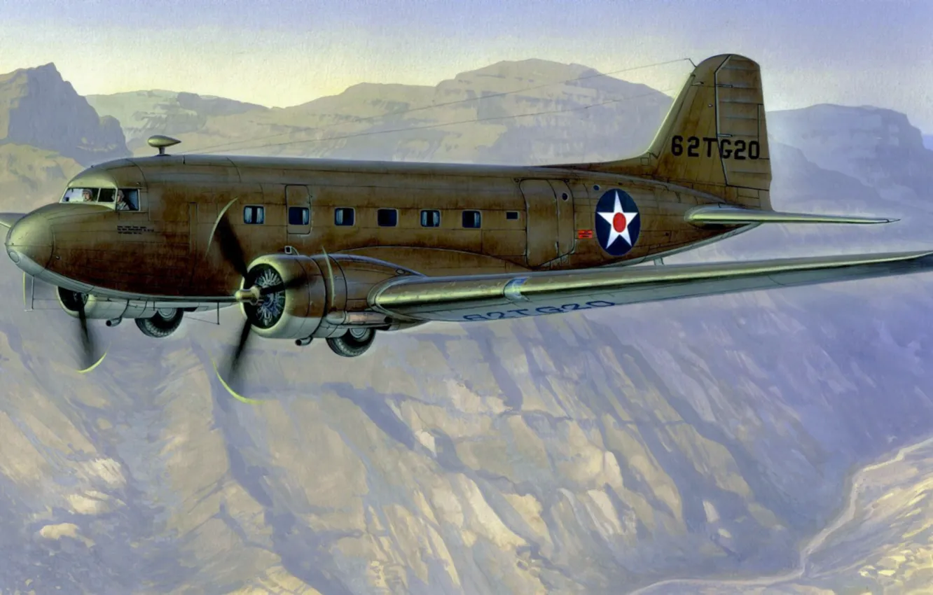 Фото обои art, airplane, painting, Douglas C-47 Skytrain