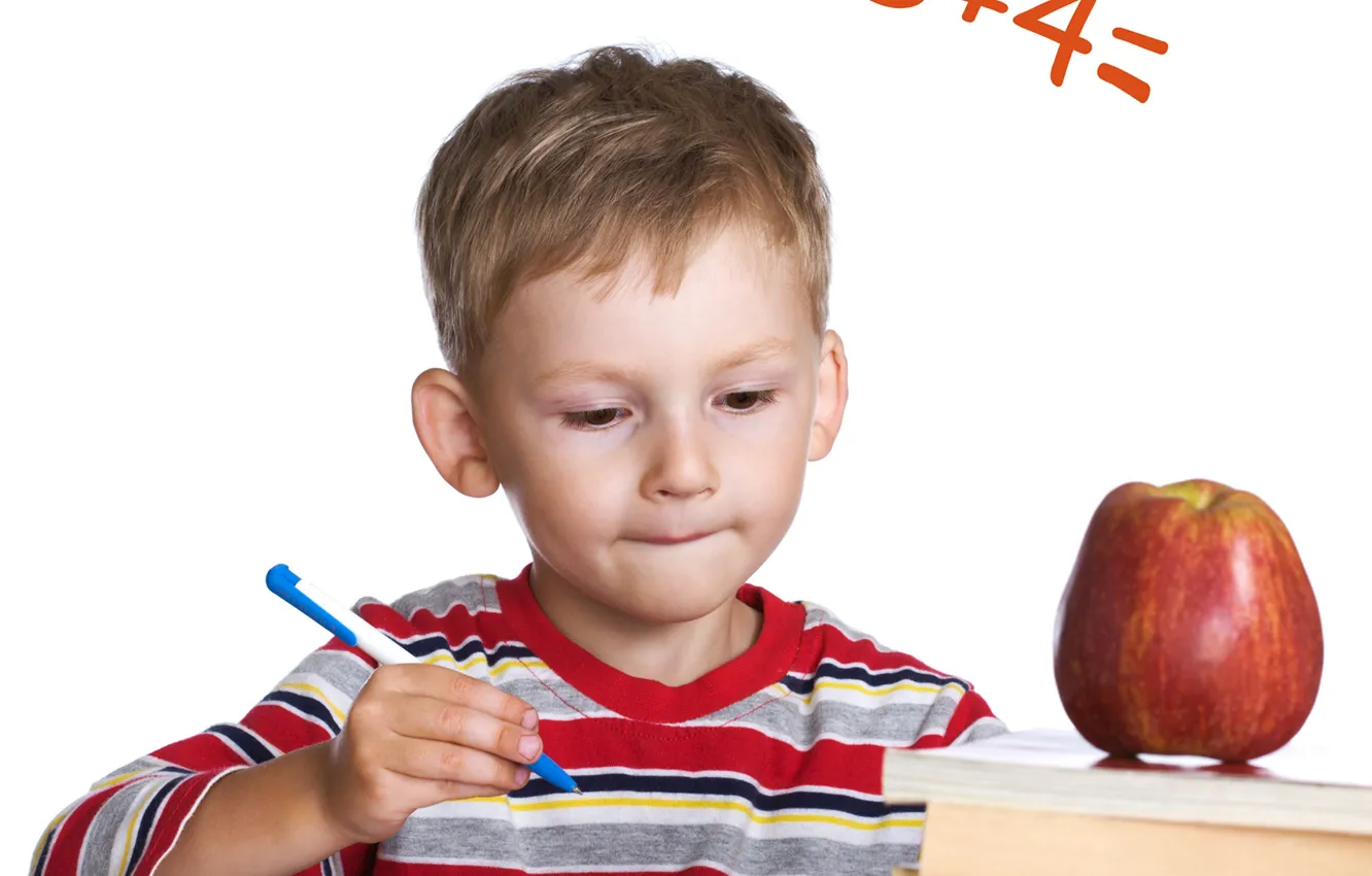 Фото обои книги, яблоко, мальчик, тетрадка