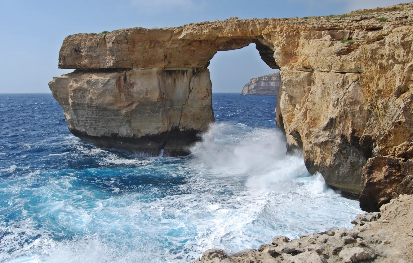 Фото обои море, волны, скалы, Мальта, Гозо