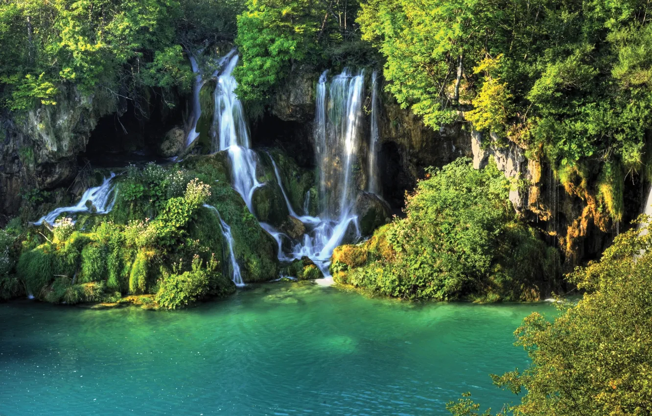 Фото обои деревья, природа, река, водопад, river, trees, waterfall, the nature